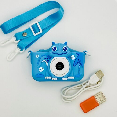Ударопрочный детский фотоаппарат Zar.market 1080p Full-HD высокого качества со встроенной памятью цифровая камера с 3 играми и селфи. Дракон Голубой