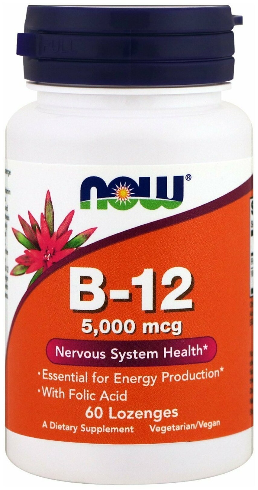 Пастилки NOW B-12, 50 г, 5000 мкг, 60 шт.