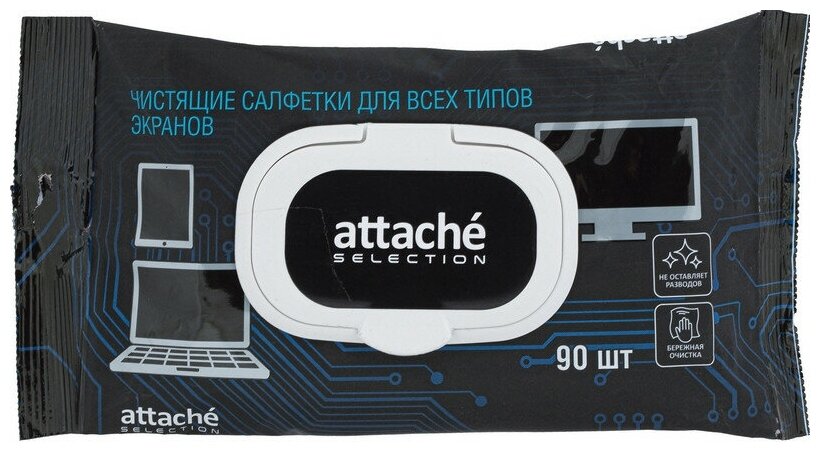 Салфетки влажные для чистки экранов Attache Selection с клапаном (90 штук в уп) 1063713