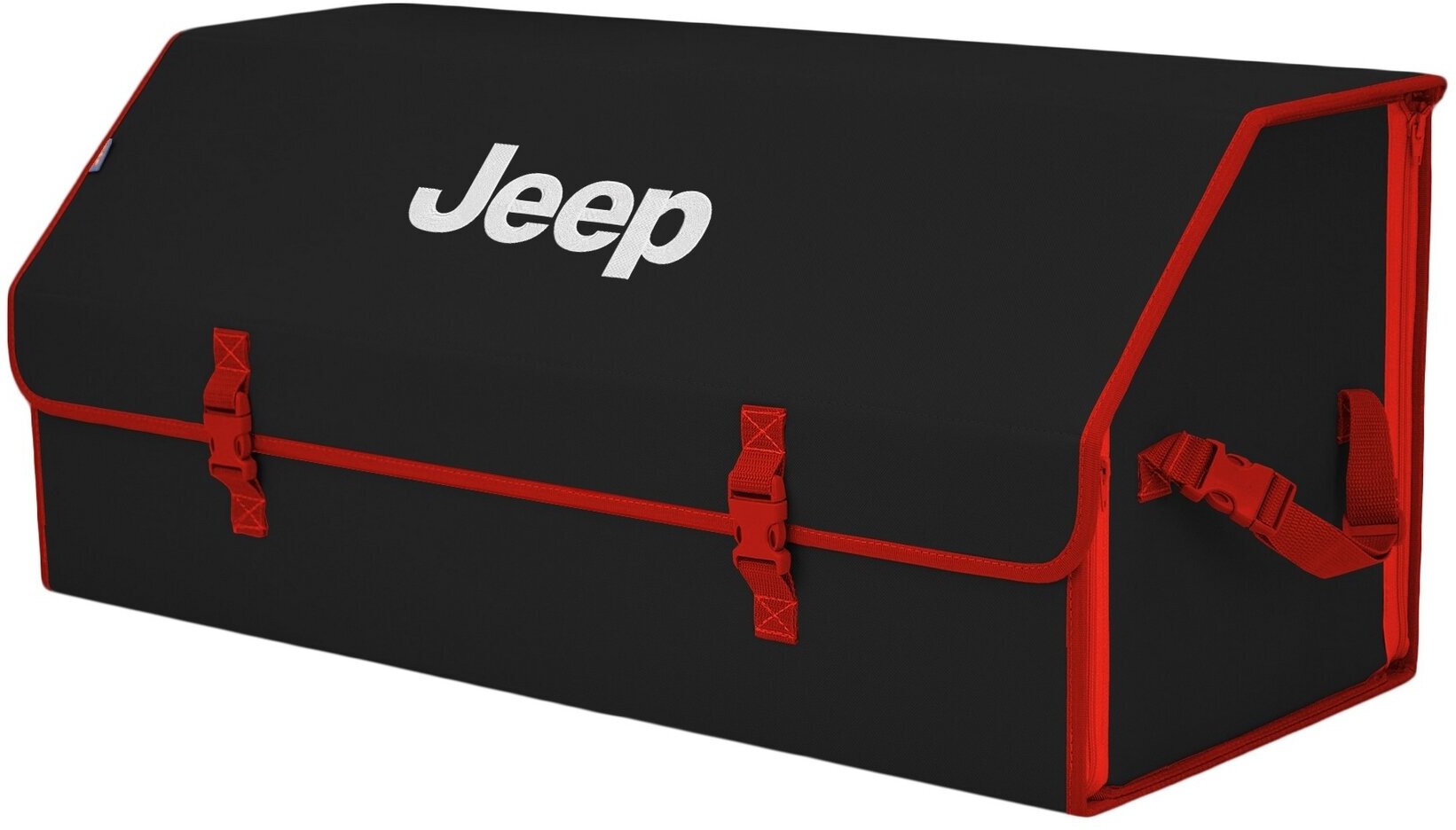 Органайзер-саквояж в багажник "Союз" (размер XXL). Цвет: черный с красной окантовкой и вышивкой Jeep (Джип).