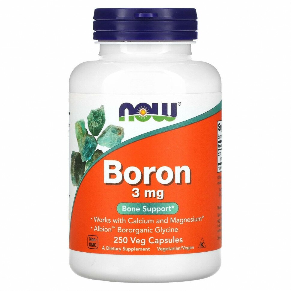 Биологически активная добавка NOW Foods "Boron", капсулы, для укрепления костей, 3 мг, 250 шт. — фото 1