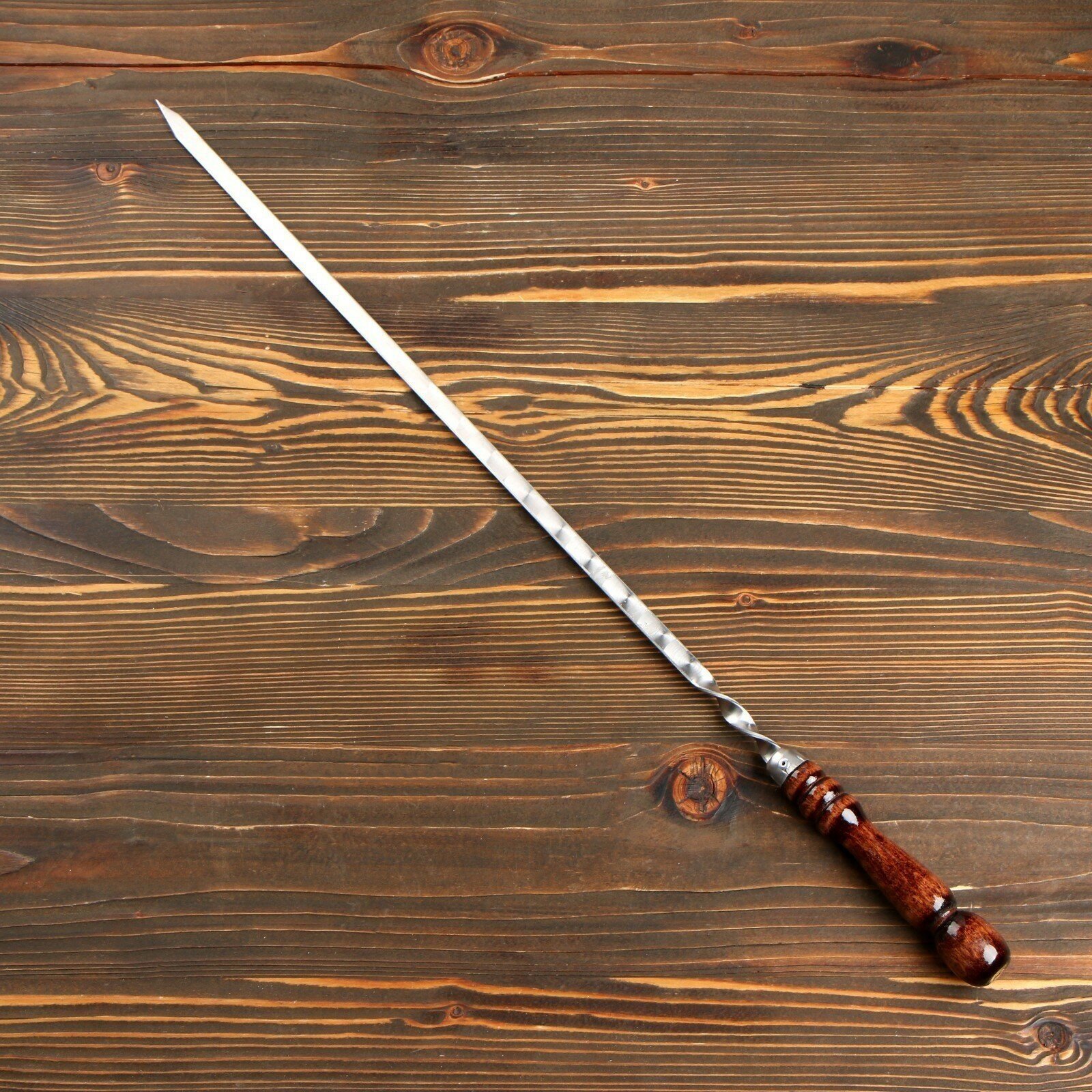 Шампур с деревянной ручкой, металл - 3 мм, ширина - 12 мм, рабочая длина - 50 см - фотография № 2