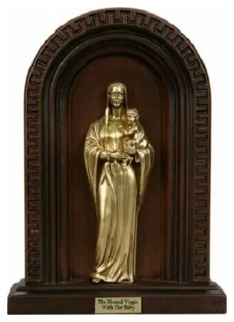 Композиция Дева Мария, цвет бронза, коричневый, 28*23 см, дерево, литьевой мрамор — фото 1