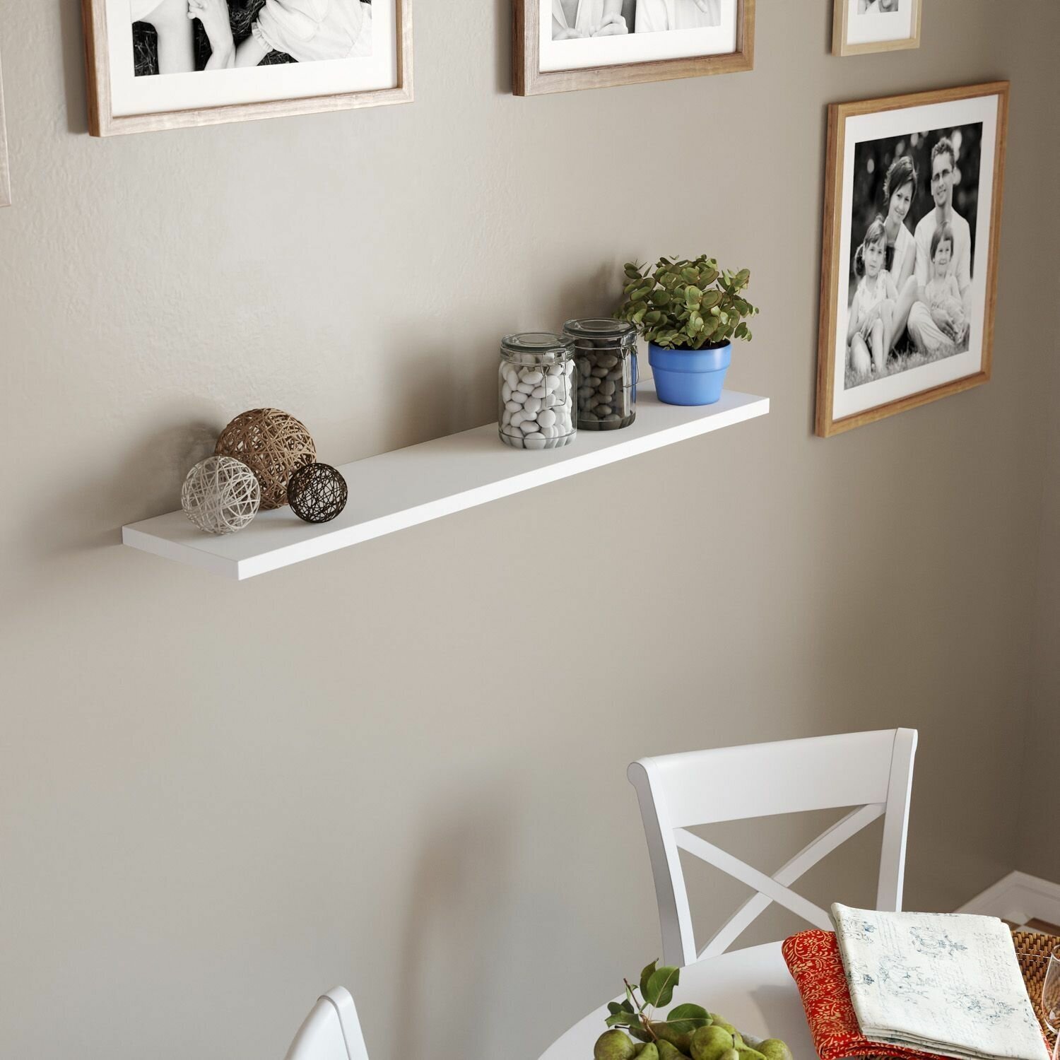 Полка настенная навесная (подвесная) деревянная для книг и цветов в комнату кухню детскую туалет белая