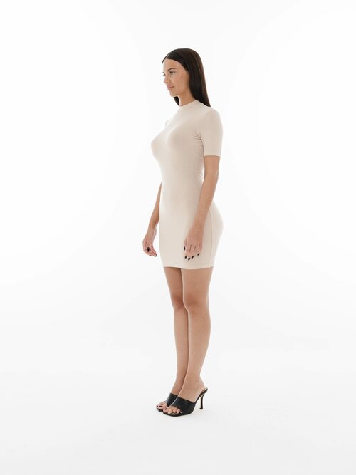 Платье-водолазка moysha, вискоза, прилегающее, мини, размер XS, бежевый