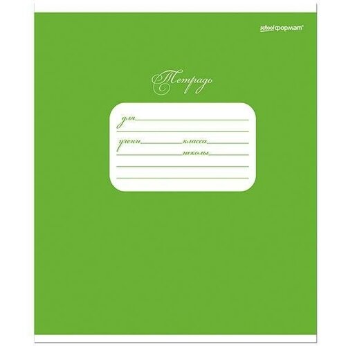 Тетрадь школьная 12л, А5 schoolформат Зеленая (линейка, скрепка, картон мелованный), 20шт.