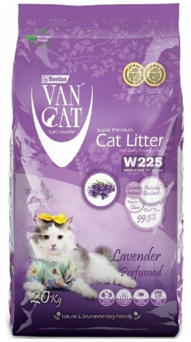 Van Cat Комкующийся наполнитель без пыли с ароматом Лаванды, пакет (Lavender) фиолетовый urn1012, 5 кг - фотография № 7