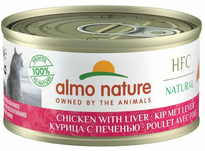 Almo Nature HFC Natural Natural Chicken and Liver консервированный корм для взрослых кошек с цельными кусочками курицы и печенью, в бульоне - 70 г х 24 шт