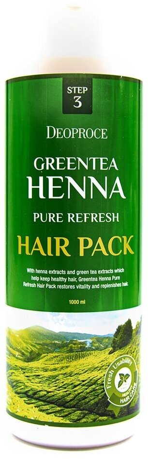 DEOPROCE GREENTEA HENNA PURE REFRESH HAIR PACK Восстанавливающая маска для волос с экстрактом зелёного чая и хной