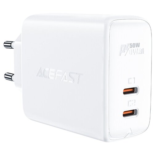 Сетевое зарядное устройство ACEFAST A29 PD50W GAN, USB-C+USB-C, Белый блок питания quick charge 3 0 5v4a 9v2 4a 12v1 8a 40w стандарт pd 20w 2xtype c белый