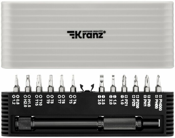 Набор KRANZ RA-01 отвертка с битами для точных работ, в комплекте 24 магнитные насадки