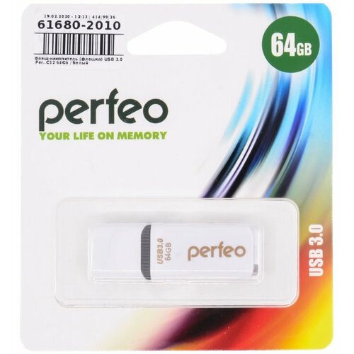 флешка perfeo m01 16 гб белый USB-накопитель (флешка) Perfeo C12 64Gb (USB 2.0) белый