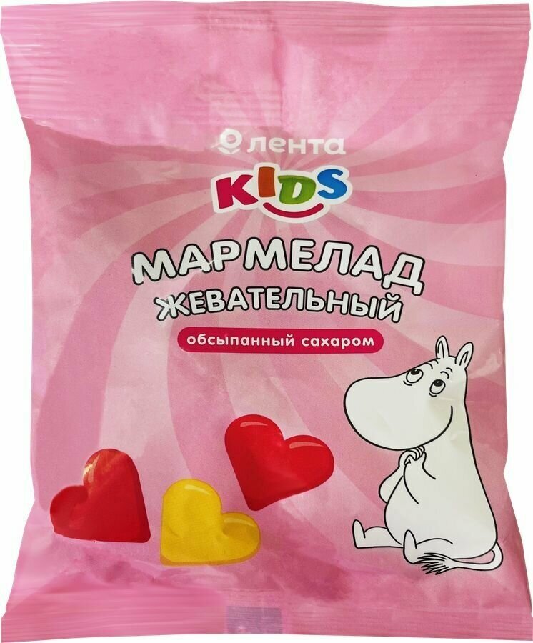 Мармелад жевательный лента KIDS Муми-тролли, сердечки, в сахарной обсыпке, 70г - фотография № 1