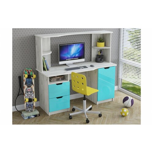 Юниор-15 МДФ Стол компьютерный (Голубой металлик, Крафт белый)