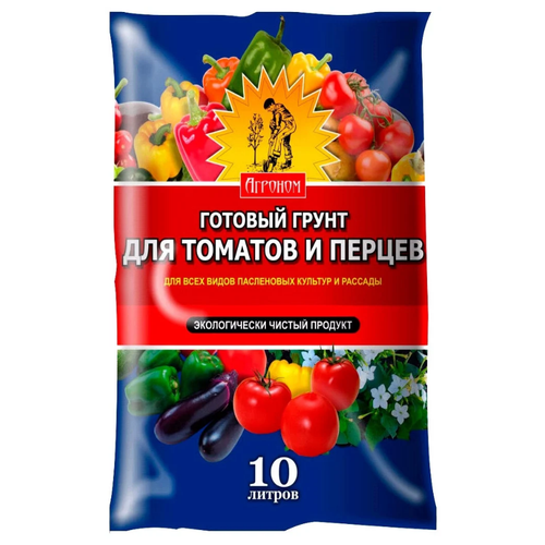 Грунт Сам Себе Агроном для томатов и перцев синий, 10 л, 3.9 кг