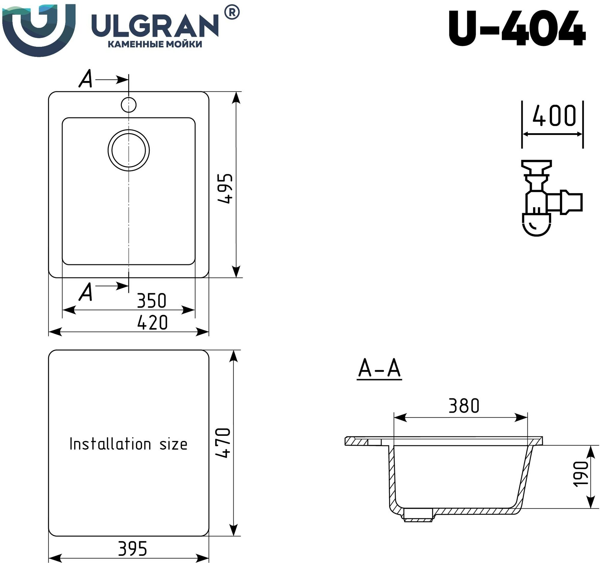 Мойка для кухни Ulgran U-404 (344, ультра-черный) - фотография № 3