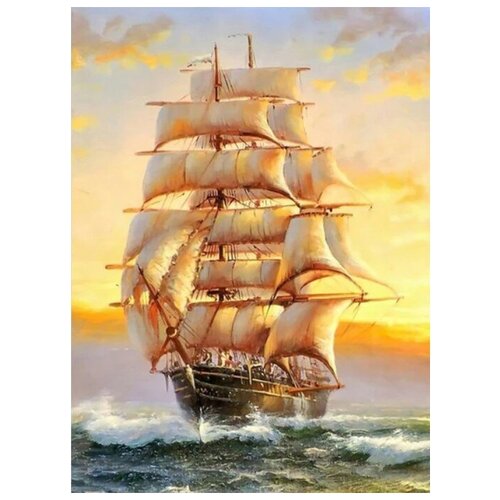 Алмазная мозаика 40x50 см. на холсте с подрамником. Корабль на закате