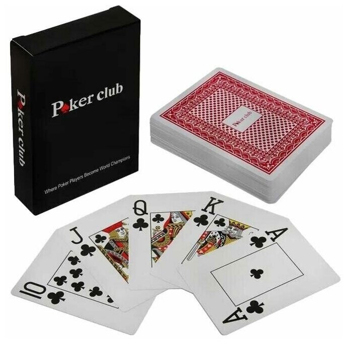 Карты для покера "Poker club", красная рубашка, 54шт, 100% пластик