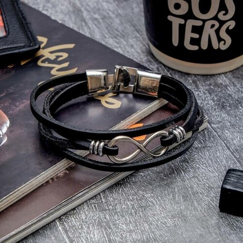 фото Браслет мужской "гравитация" бесконечность, цвет чёрный, l=23 см queen fair