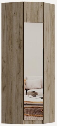 Изображение товара Угловой шкаф, для одежды Эрик, Легкомаркет, левый, 900/900-550/550-2400, дуб крафт серый, белье/платье, с зеркалом