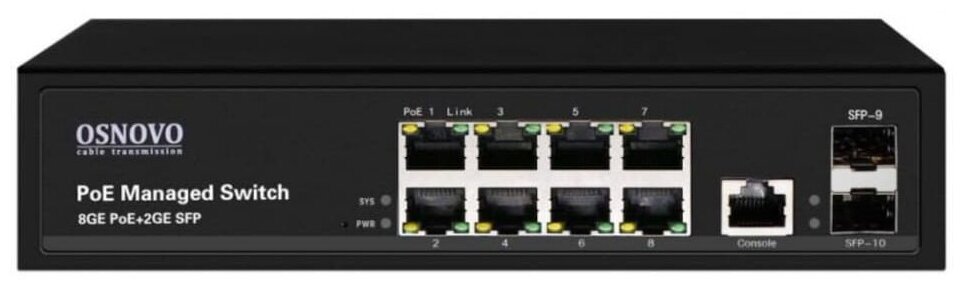 Коммутатор Osnovo SW-80802/L(150W) (L2) 8x1Гбит/с 2SFP 8PoE+ 150W управляемый