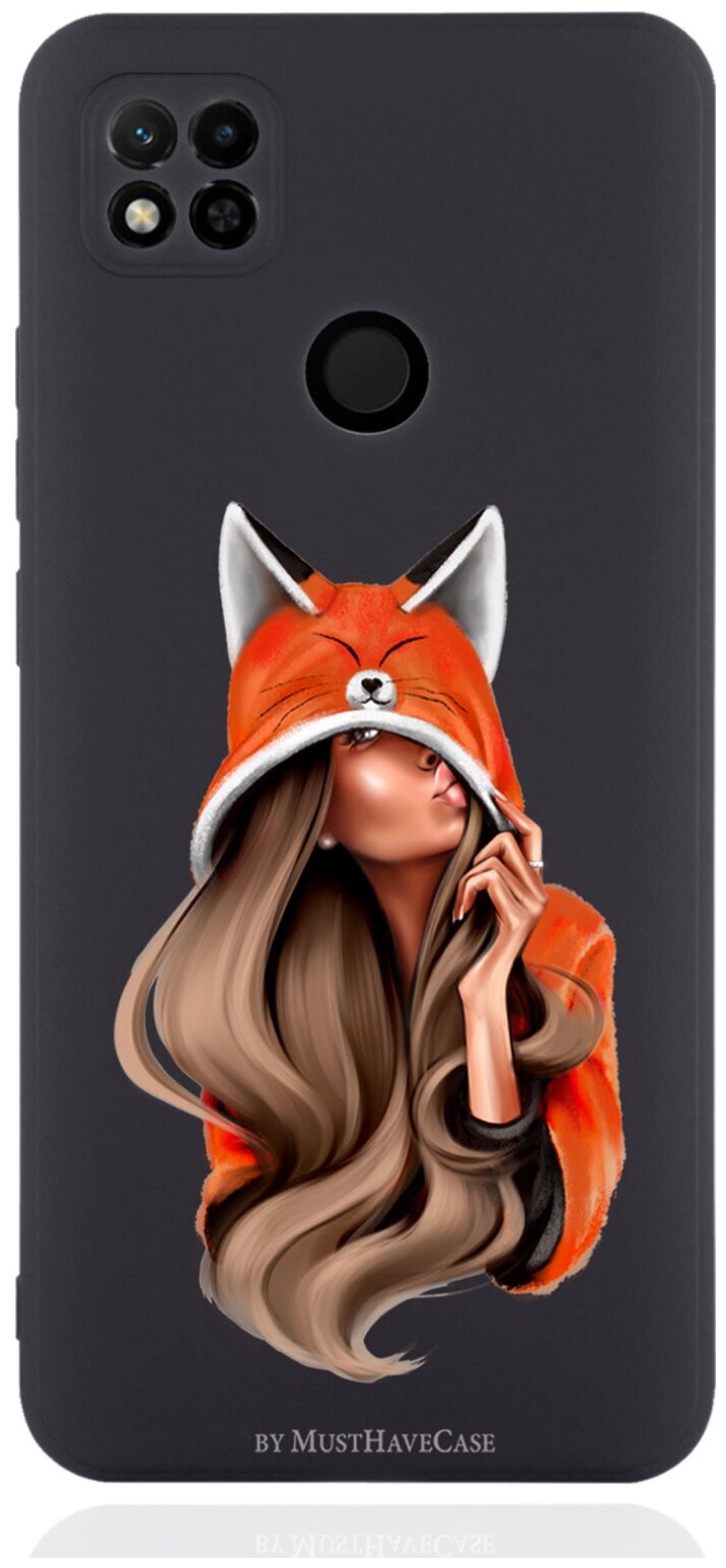 Черный силиконовый чехол MustHaveCase для Xiaomi Redmi 10A Foxy Girl/ Лисичка для Сяоми Редми 10А