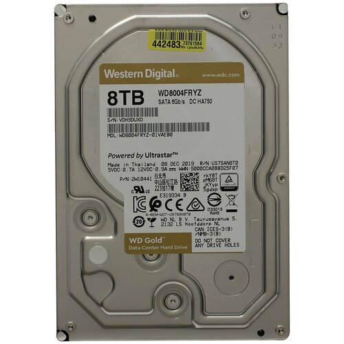 Жесткий диск SATA III 8 Тб Western Digital Gold WD8004FRYZ 35 7200 обмин 256 Мб 2799000₽