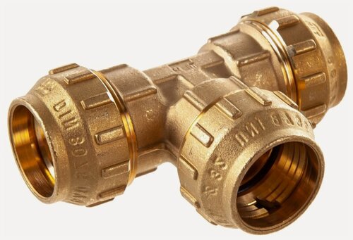 Изображение товара Тройник равнопроходной 32 х 32 х 32 из латуни для ПНД труб TIEMME