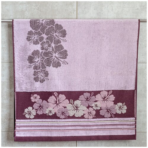 Махровое полотенце Dina Me (QD-0476) 70х140 см, цвет - Бордовый+розовый, плотность 550 гр.