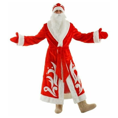 Карнавальный костюм Дед Мороз, боярская шуба с узором, шапка, варежки, борода, р-р 52-54 карнавальный костюм дед мороз царский р 54 рост 188 см 2457981