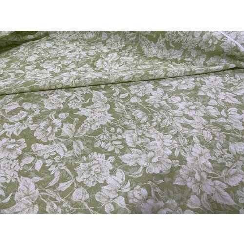 220 см. Полульняная ткань для постельного белья Flower green от 1 метра