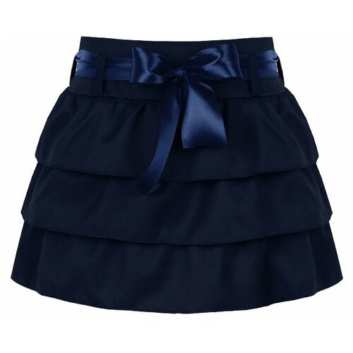 Школьная синяя юбка с оборками и атласным бантом для девочки 80272-ДШ19 36/146 радуга дети синий  