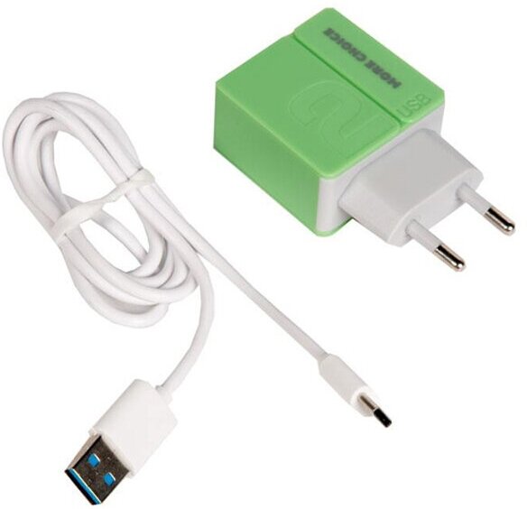 Сетевое зарядное устройство More choice 2USB 2.4A для Type-C NC46a 1м (Green) - фото №3