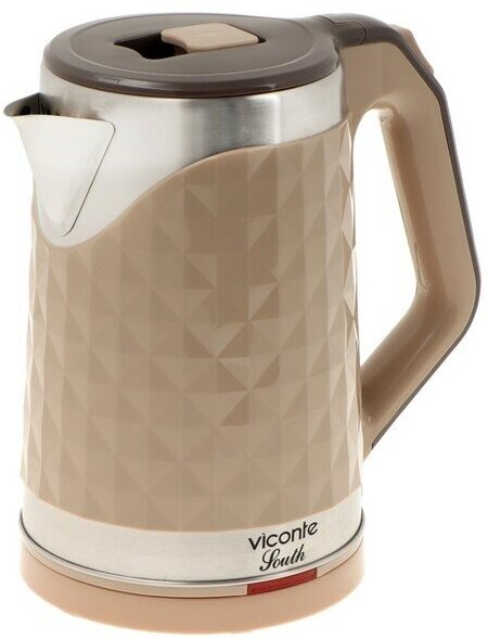 Viconte Чайник электрический Viconte VC-3295, пластик, колба металл, 2 л, 2000 Вт, бежевый