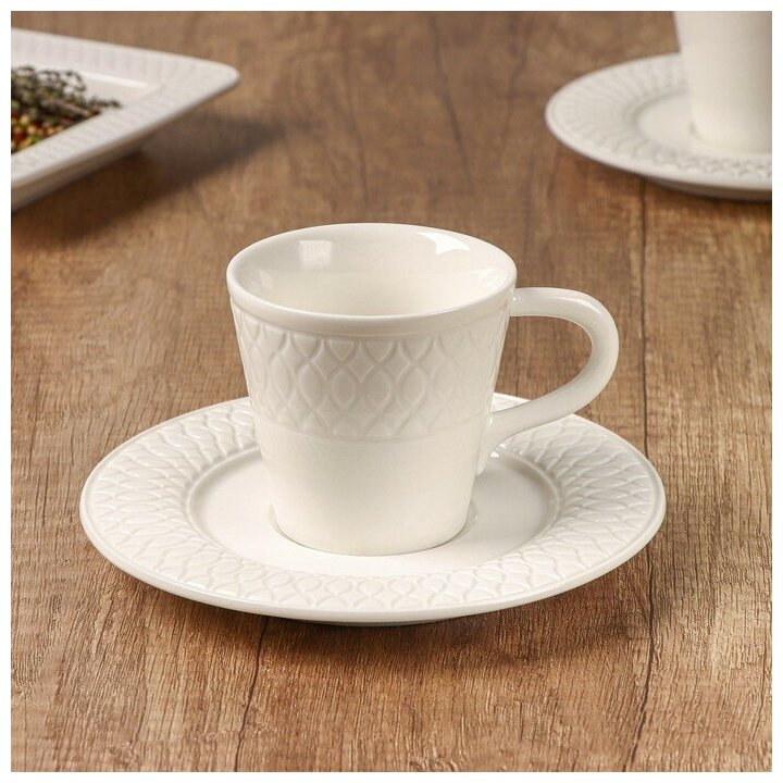 фото Кофейная пара «Магистро», чашка 100 мл, 10,5×7,5×7 см, блюдце d=15см