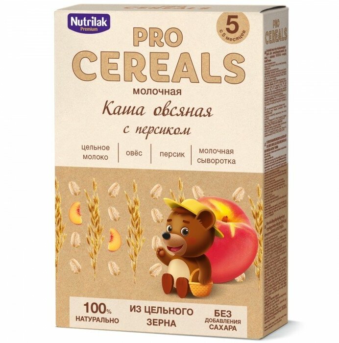 Каша овсяная с персиком Nutrilak Premium Pro Cereals цельнозерновая молочная, 200гр - фото №16