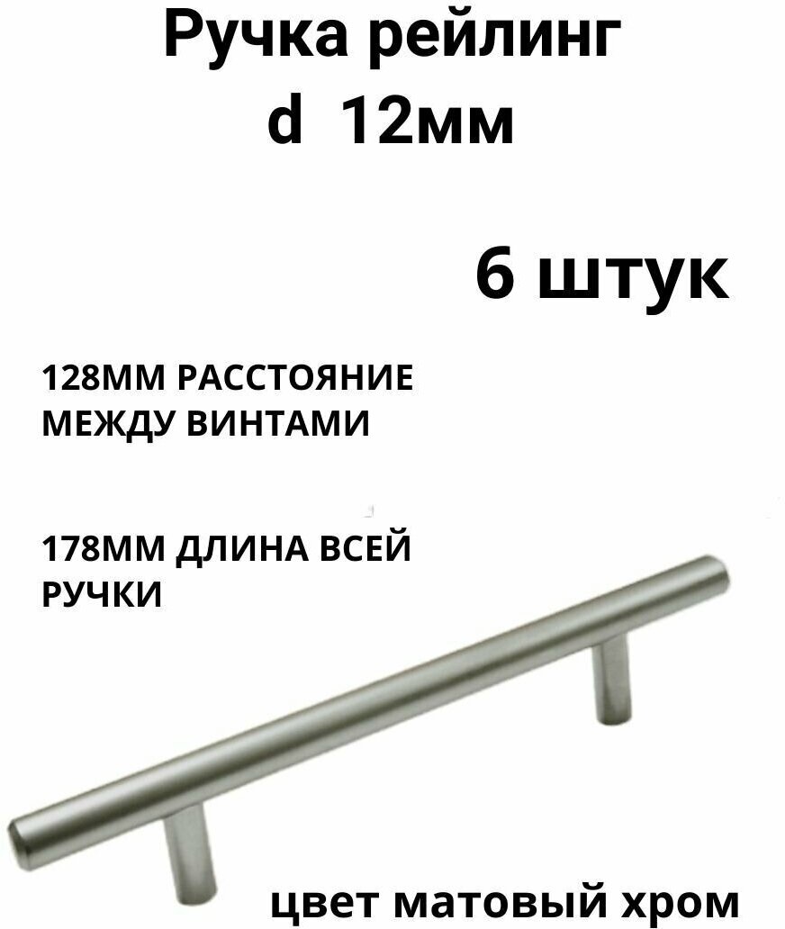 Ручка мебельная рейлинг d 12 mm 128, мат. хром - фотография № 1