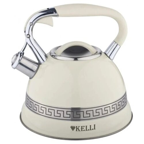 Чайник для плиты Kelli KL-4506 кремовый со свистком / 3 л / нержавеющая сталь