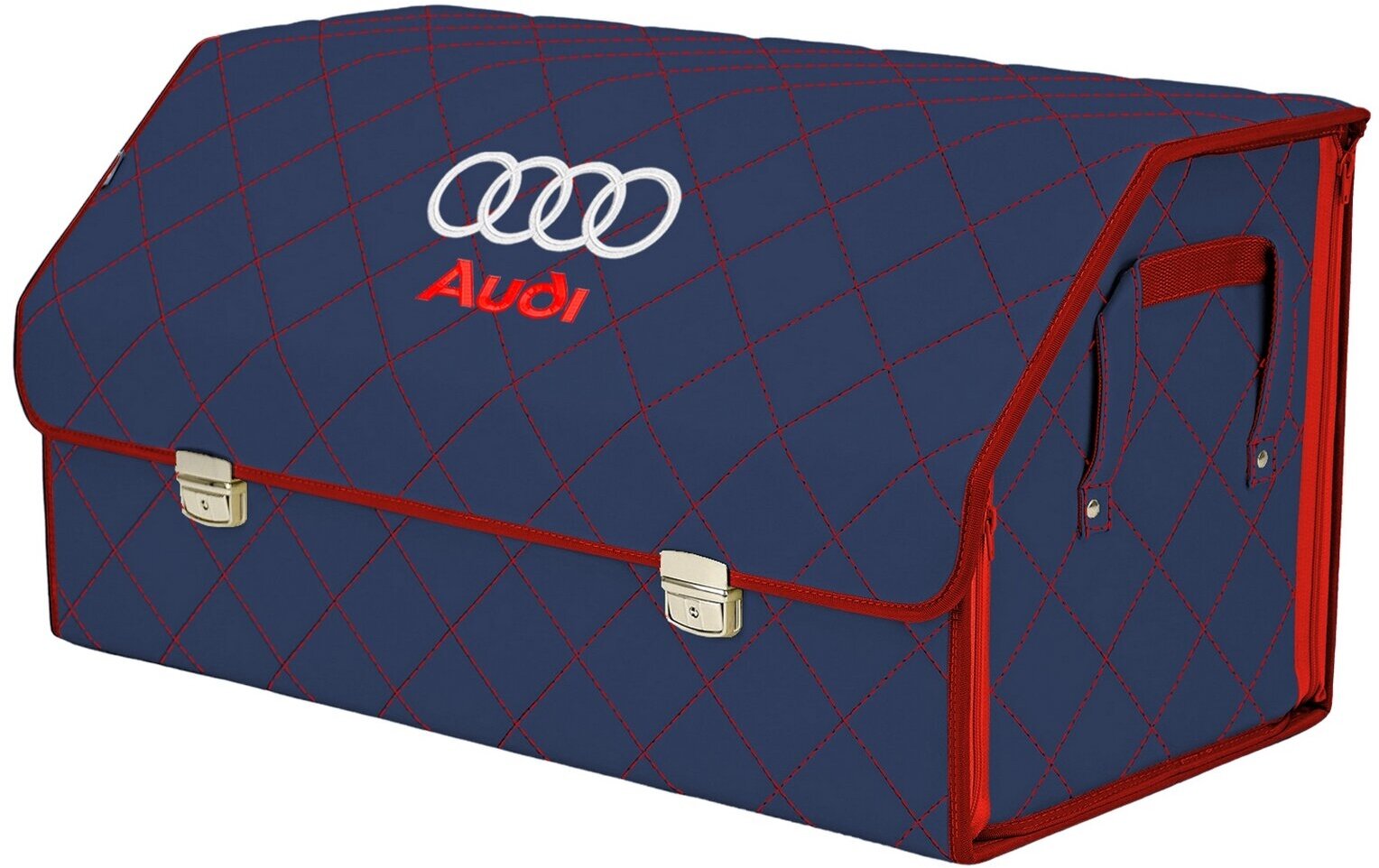 Органайзер-саквояж "Союз Премиум" в багажник Audi (Ауди), размер XL Plus. Цвет: синий с красной прострочкой Ромб.