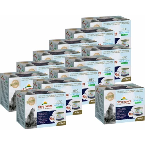 Almo Nature консервы для кошек Тунец с Курицей и Ветчиной (Natural Light Meal - Tuna with Chicken and Ham) 4шт х 50 гр 0,2 кг х 12 шт.