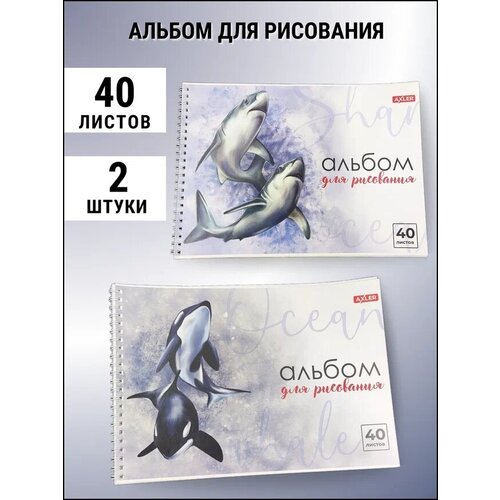 Альбом для рисования А4 AXLER, 40 отрывных листов на спирали (пружине/гребне), набор 2 шт, для творчества и скетчинга, для детей и взрослых, 110 г/м2