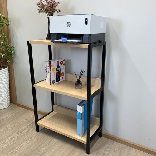 Тумба под принтер, стеллаж FERO 65х30х95 (дуб), тумба в офис, основание металл.