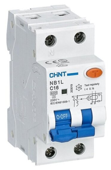 Выключатель автоматический дифференциального тока 1п+N C 10А 30мА тип AC 10кА NB1L (36мм) (R) | код 203105 | CHINT (3шт. в упак.)