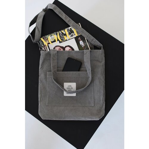 фото Сумка шоппер , фактура бархатистая, серый lemonase