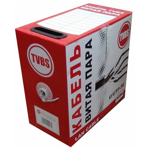 Кабель витая пара U/UTP кат.5е, 4х2х24AWG, одножильный CU, оболочка PVC серый TVBS (305м)