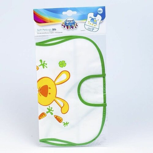 Нагрудник пластиковый Canpol Babies мягкий, цвет: зеленый, рисунок: зайка