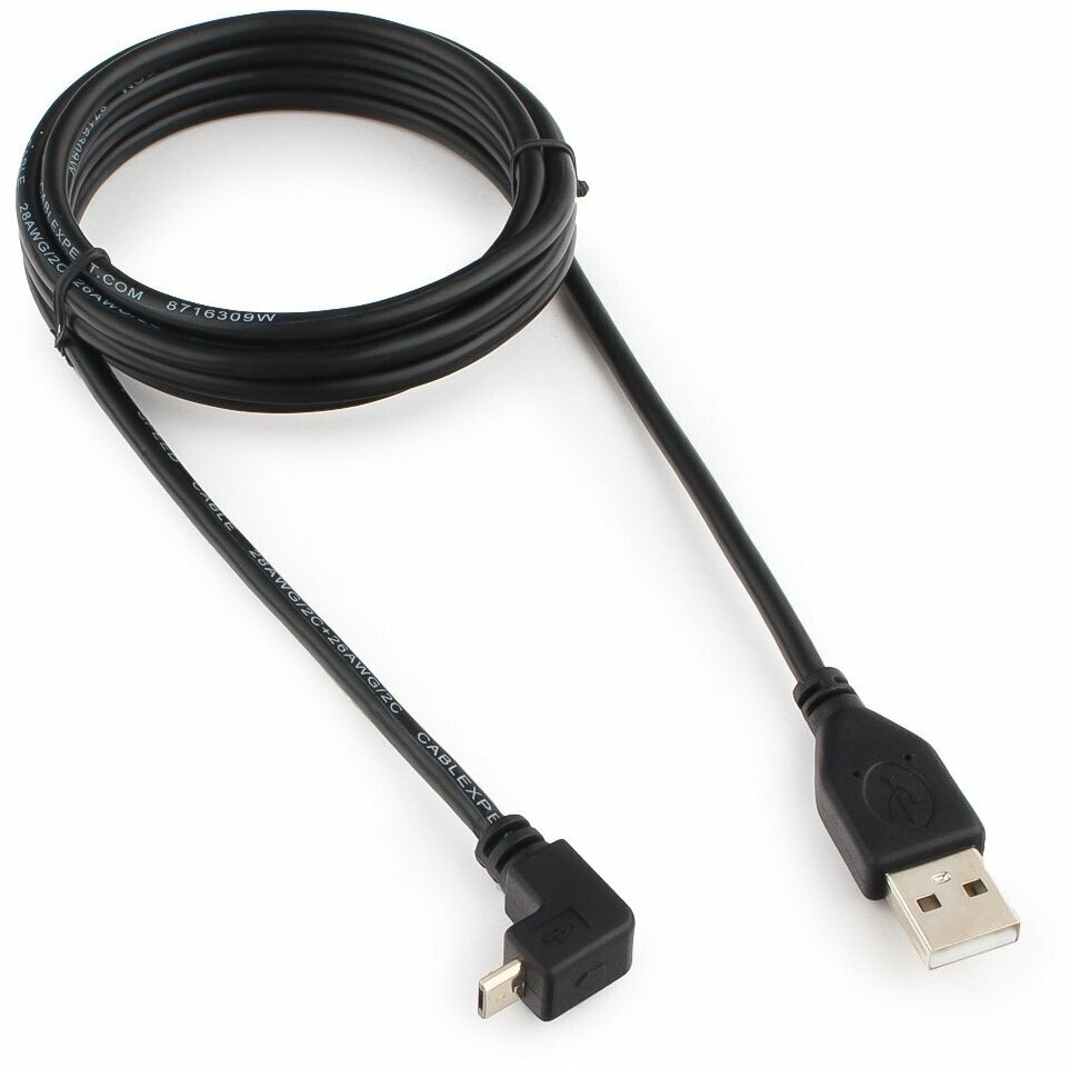 Кабель USB 2.0 Pro Cablexpert CCP-mUSB2-AMBM90-6, AM/microBM 5P, 1,8 м, угловой, экран, черный