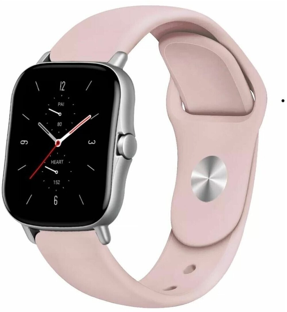 фото Универсальный силиконовый ремешок для смарт-часов Xiaomi Amazfit, Huawei, Samsung Galaxy Watch, Garmin 22 мм, розовый пудровый