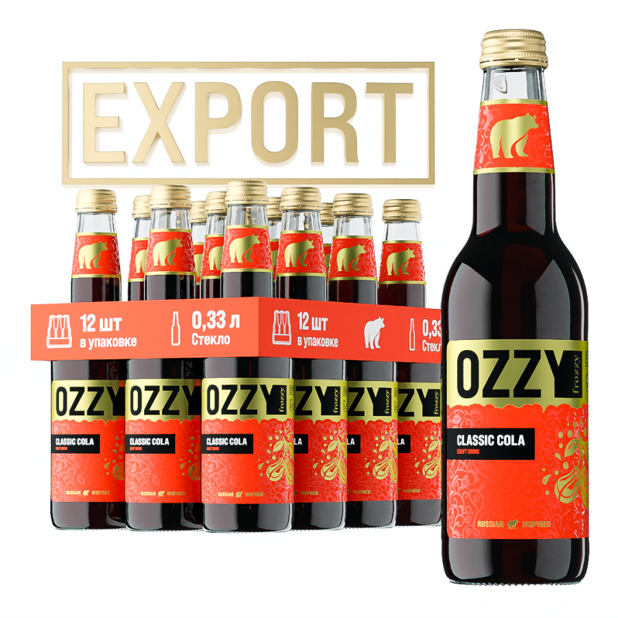 Лимонад крафтовый Классическая Кола OZZY frozzy Export Classic Cola, стекло 330 мл. 12 шт.