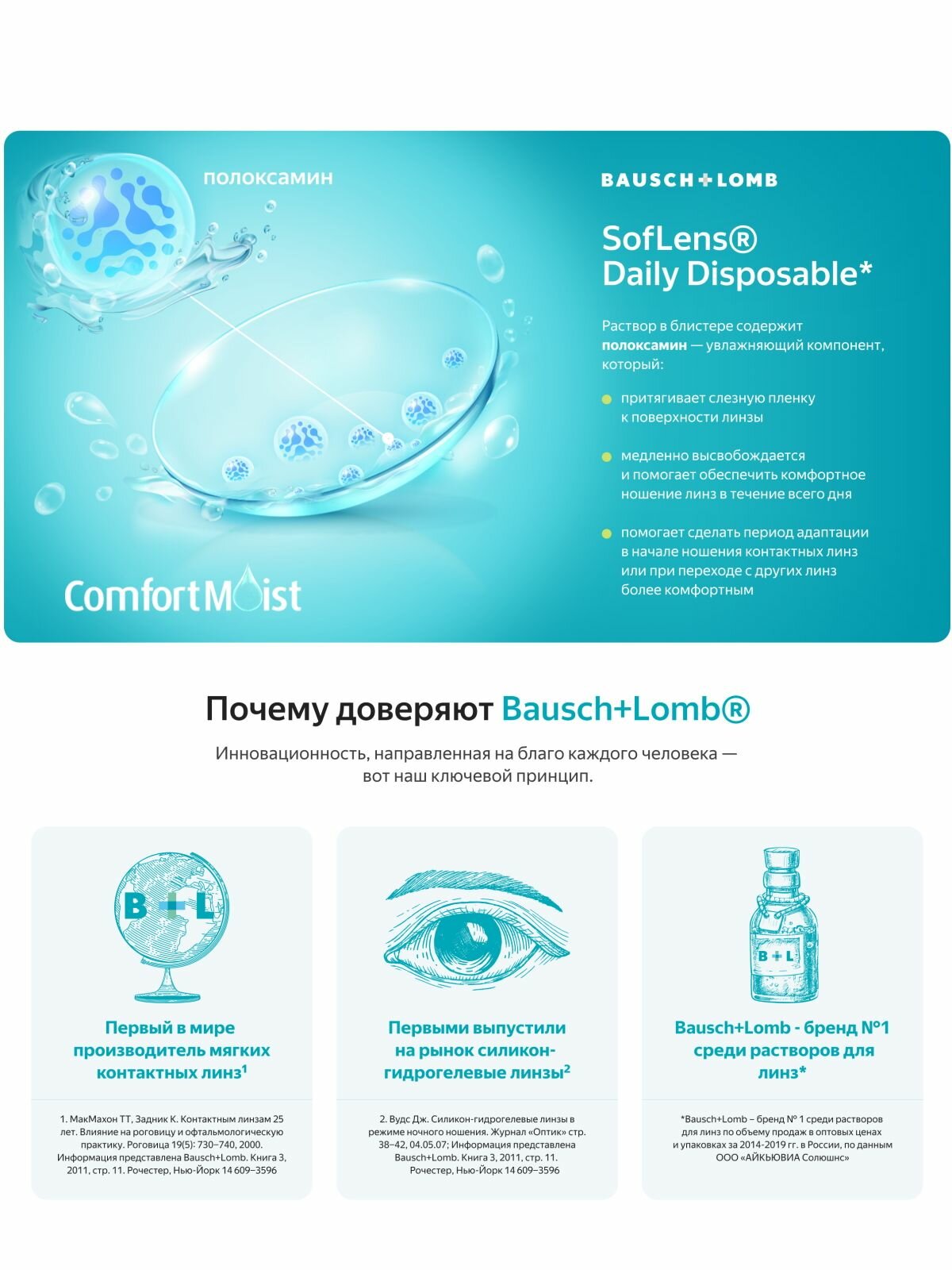 Контактные Линзы Однодневные контактные линзы Bausch&Lomb SofLens Daily Disposable 30 pk (BC 8.6; D -3.25)